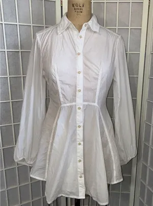 FREE PEOPLE White All The Time Tunic Peplum Button Up Boho Cottagecore Shirt XS‎ thumbnail 1