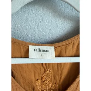 Talisman Athena Embroidered Mini Dress Large Mustard Yellow Boho Tiered Festival thumbnail 11