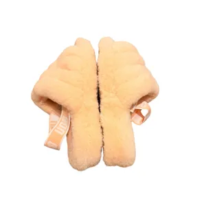 UGG Women's Fluff Yeah Fur Slide Slipper Peach with elastic logo strap Size 11 thumbnail 4