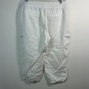 Style & Co White Linen‎ Cargo Capri Pants XL Elastic Drawstring Cropped Pockets thumbnail 2
