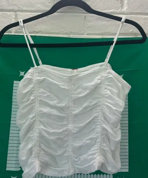 Free People White Ruched Crop Cami Top Adjustable Straps Size M thumbnail 1