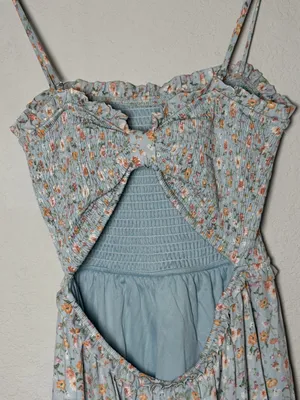 Altar’d State Blue Floral Smocked Open Back Tiered Maxi Dress XS Romantic thumbnail 10