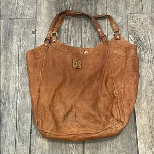 Tory Burch Brown Leather Tote with Slouchy Design and Brass Hardware thumbnail 1