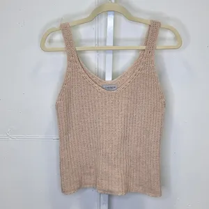 Cashmeren Women's Beige Knit Tank Top V-Neck Sleeveless Ribbed Minimalist Summer thumbnail 2