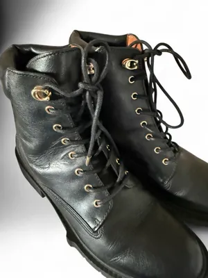 Coach Black Leather Lace-Up Ankle Boots with Gold Eyelets - Women thumbnail 3