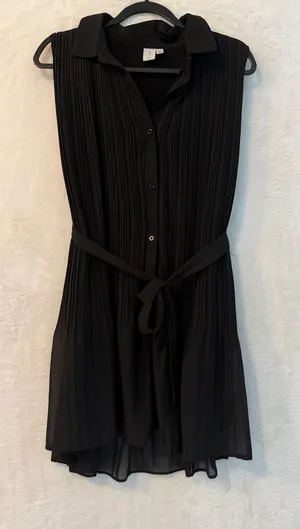 Joie Black Pleated Sleeveless Button Down Belted Mini Dress‎ Large L thumbnail 1