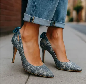 Max studio very nice quality gray denim fabric heels! thumbnail 1