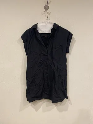 J.Crew Shirt Dress Womens Medium Black Collared Cap Sleeve Casual Short Pullover thumbnail 2