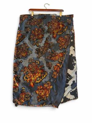 Velvet burnout floral shawl black and orange, sparkle details outline, 66"x21.5" thumbnail 1