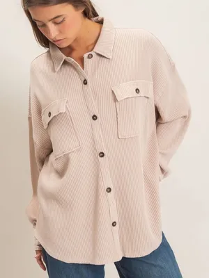 Zenana Oversized Corduroy Button-Up Jacket - Cream thumbnail 1