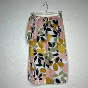 Rachel Zoe‎ 100% Linen Floral Faux Wrap Midi Skirt Pink Yellow Green Small thumbnail 2