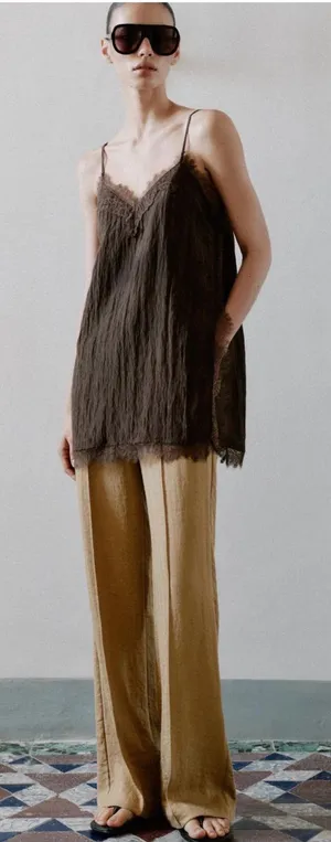 Zara LACE-TRIMMED CAMISOLE TOP thumbnail 1