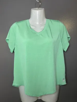 FP Movement Shirt Womens Medium Green V Neck Open Back Cutout Short Sleeve Yoga thumbnail 2