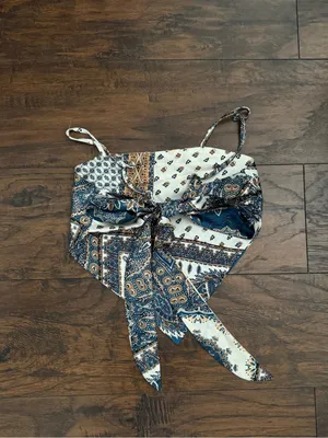 Blue and White Paisley Handkerchief Bandeau Top thumbnail 4
