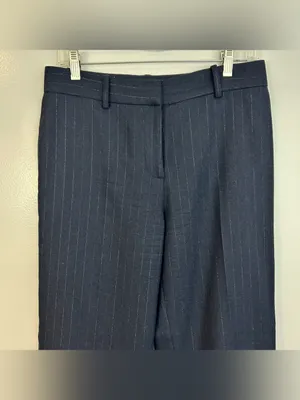 Equiptment Navy Blue Wool Blend Metallic Pinstripe Wide Leg Trouser Pants Sie 6 thumbnail 2