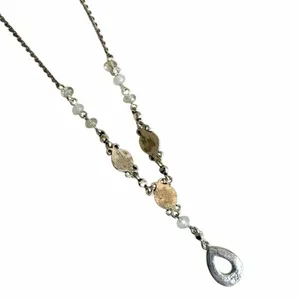 Avon Vintage beaded Teardrop Y Drop Necklace Silver Tone thumbnail 8