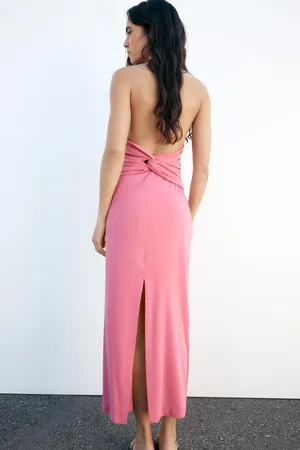 Dress halter Pink Ruched Open Back Maxi Long Wedding Party Coctail thumbnail 7