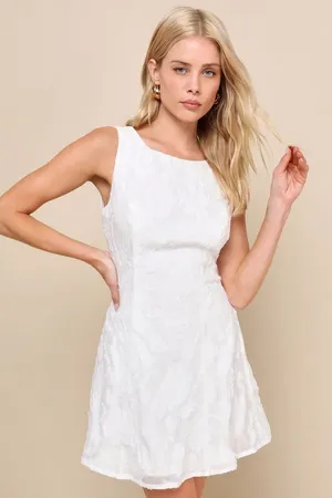 Lulus Exquisite Moments White Floral Jacquard Sleeveless Mini Dress Small NWT thumbnail 1