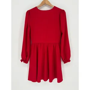 UMENLELE Red Long Sleeve Ruched V Neck‎ Mini Dress Women's Size Medium thumbnail 6