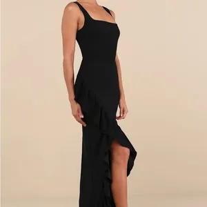 Lulu's Immaculate Excellence Black Sleeveless Ruffled Tulip Maxi Dress thumbnail 4