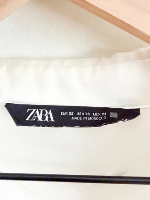 Zara White Satin Effect Printed Flowing Collared Shirt Size XS thumbnail 8