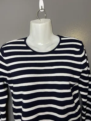Zara Sweater Womens Large Blue White Striped Crew Neck Long Sleeve Knit Pullover thumbnail 2