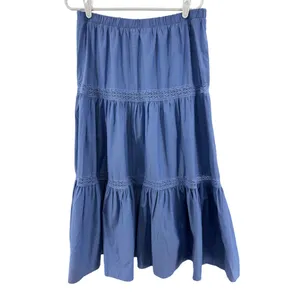Francesca's Collections Blue Maxi Skirt Lace Accent western boho country cottage thumbnail 2