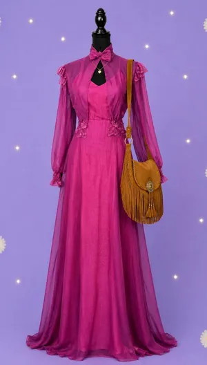 Vintage 1970s gothic fairy chiffon prairie maxi boho ethereal dress Size 1/2 💜 thumbnail 1