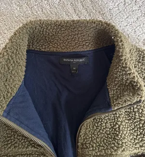 Banana Republic Olive Green Sherpa Zip-Up thumbnail 3