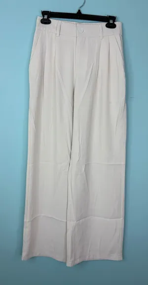 Noahella Wide Leg Pleated Trousers Cream‎ High Waist Pants Small Classic Office thumbnail 1