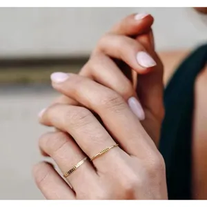 Dainty 14k‎ Gold Plated S925 Black Melee Diamond Ring, Size 7 thumbnail 5