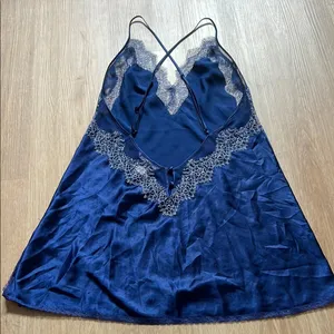 Y2K Victorias Secret Blue Lace Lingerie Mini Slip Sz Medium thumbnail 4