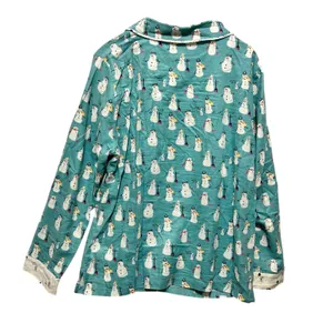 Munki Munki Womens Pajama Top XL‎ Teal Snowman Print Cozy Holiday Whimsy Lounge thumbnail 2
