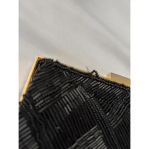 Vintage Marshall‎ Fields Black Beaded Clutch Hand Made Evening Bag Gold Chain thumbnail 3