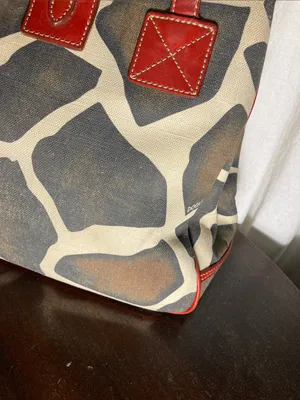 VNTG Dooney & Bourke giraffe Print Tote Bag with Red Leather Trim thumbnail 6