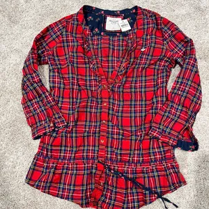 Abercrombie & Fitch Womens M Christmas Red Plaid Button Down Blouse Brand New thumbnail 2