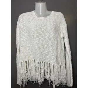 American Eagle Outfitters Sweater Womens Large White Fringe Open Back Pullover thumbnail 2