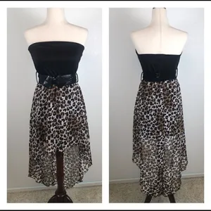 Vintage Y2K strapless bow embellished belted Hi/low leopard print mini dress‎ thumbnail 7