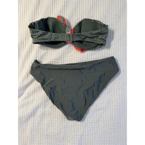 H&M Green Bathing Suit Polka Dot Strapless US 10 Removable Tie Full Coverage thumbnail 4