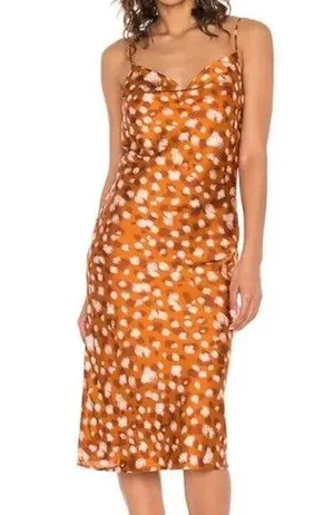 Bardot Printed Slip Dress Sketch Spot Copper Gold Womens 8 thumbnail 1
