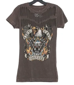 Affliction Top Y2K Grunge Festival Biker Americana Distressed Boho Brown Small thumbnail 1
