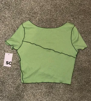 SO Juniors' Cropped Contrast Seam Ribbed Top in Lime Green thumbnail 2
