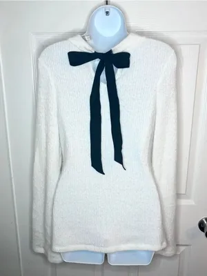 Anthropologie Maeve Tie Back Bell Sleeve Top Tunic Sweater Ivory White S NWT thumbnail 10