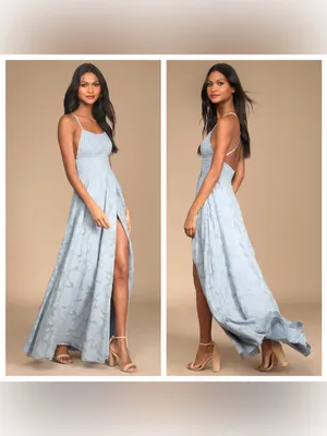 Lulu's Let There Be Romance Slate Blue Burnout Floral Maxi Dress thumbnail 2