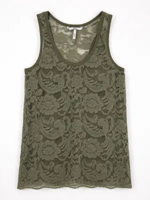 BUCKLE‎ Olive Green Lace Tank Top Layering sparkly Women's Small thumbnail 1