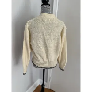 Vintage 80s Scenario Sz: L cream V-neck button-front knit cardigan Pockets thumbnail 2