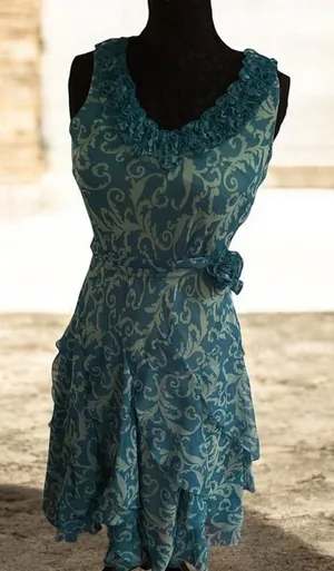 dressbarn Teal and Cream Swirl Mini Dress size 4 thumbnail 1
