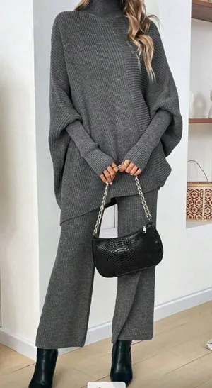 Cozy Ribbed Knit Two-Piece Set in Charcoal Gray NWOT. thumbnail 1
