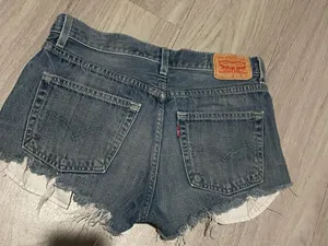 Levi's Distressed Dark Blue Denim Cutoff Shorts thumbnail 2