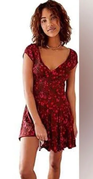NWT free people red floral mini dress thumbnail 1